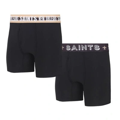 Concepts Sport New Orleans Saints Gauge Knit Boxer Brief Two-pack In Black