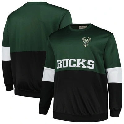 Fanatics Men's  Hunter Green, Black Milwaukee Bucks Big And Tall Split Pullover Sweatshirt In Hunter Green,black