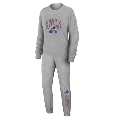 Wear By Erin Andrews Heather Gray Buffalo Bills Plus Size Knitted Tri-blend Long Sleeve T-shirt & P