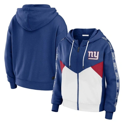 Wear By Erin Andrews Women's  Royal, White New York Giants Plus Size Color Block Full-zip Hoodie In Royal,white