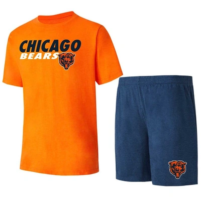 Concepts Sport Men's  Navy, Orange Chicago Bears Meter T-shirt And Shorts Sleep Set In Navy,orange