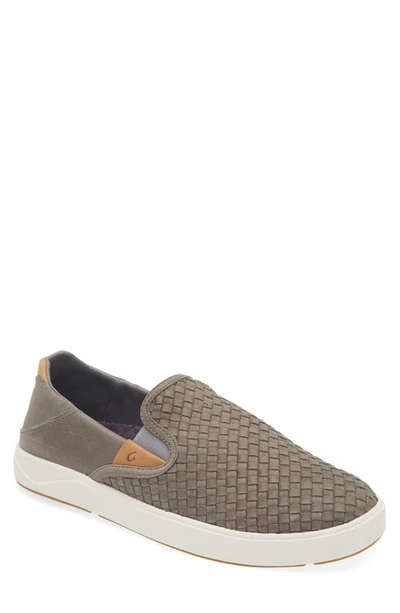 Olukai Lae'ahi Lauhala Woven Leather Shoe In Ash / Ash