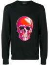 Alexander Mcqueen Skull Intarsia Sweater In Black Orange