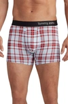 Tommy John 4-inch Cool Cotton Boxer Briefs In Ice Blue Cocoa Plaid