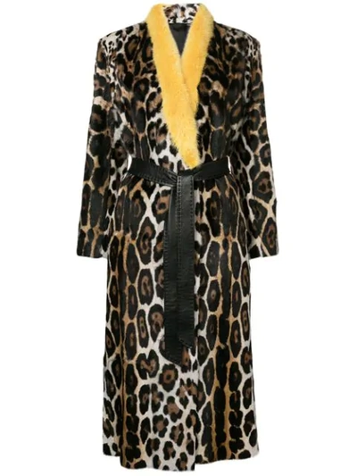 Liska Leopard Patterned Coat In Brown