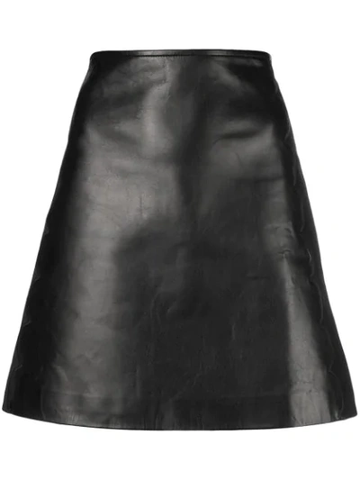 Red Valentino Scalloped Leather And Suede Mini Skirt In Black