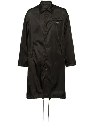 Prada Long-line Nylon Coach Jacket In Black