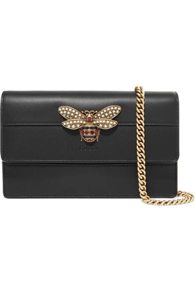 Gucci Queen Margaret Embellished Leather Shoulder Bag In Black