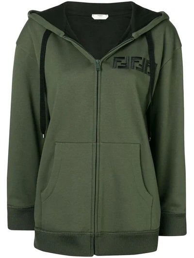 Fendi Logo Hoodie In Green