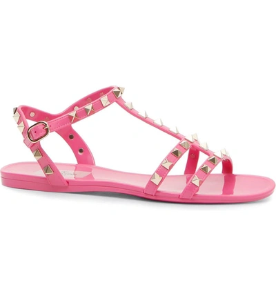 Valentino Garavani Rockstud Flat Rubber Sandals In Pink