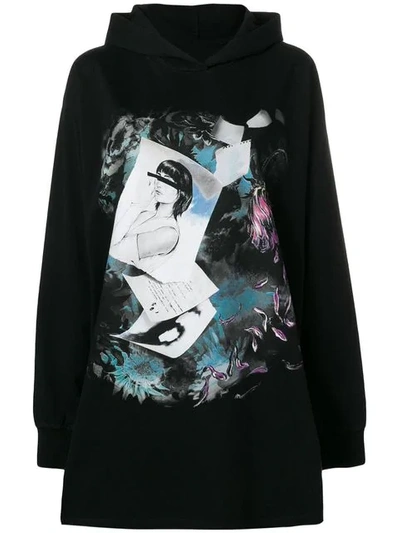 Mm6 Maison Margiela Hooded Printed Stretch-cotton Jersey Mini Dress In Black