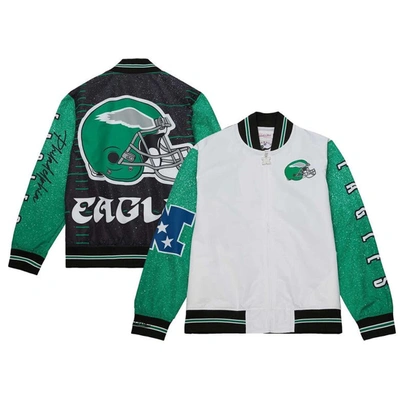Mitchell & Ness White Philadelphia Eagles Team Burst Warm-up Full-zip Jacket
