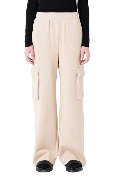 Grey Lab Stretch Cotton Knit Wide Leg Pants In Beige