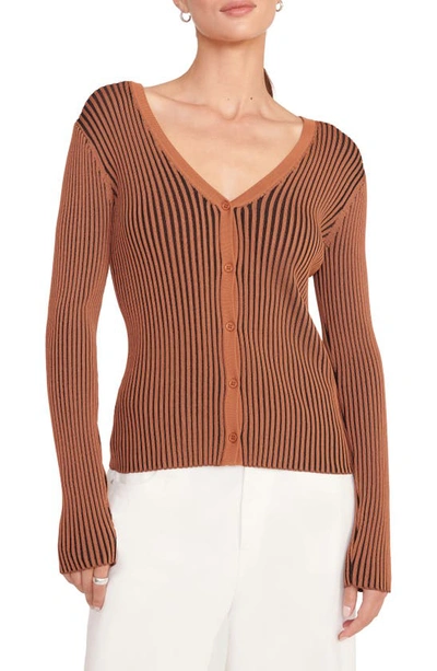 Staud Rib Cardigan In Black Tan