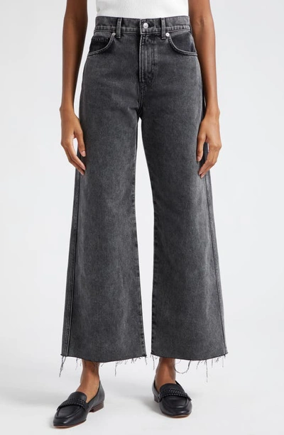 Veronica Beard Taylor High Waist Raw Hem Crop Wide Leg Jeans In Ash Onyx