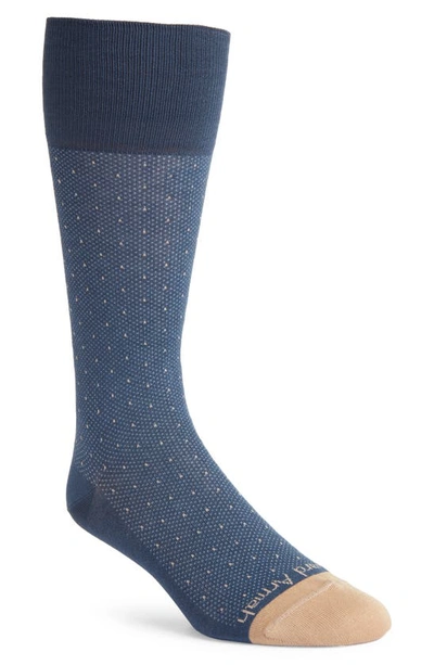 Edward Armah Polka Dot Pima Cotton Blend Dress Socks In Steel Blue