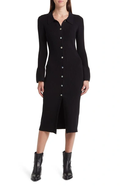 Rails Rosalie Rib Long Sleeve Cotton Blend Midi Jumper Dress In Black