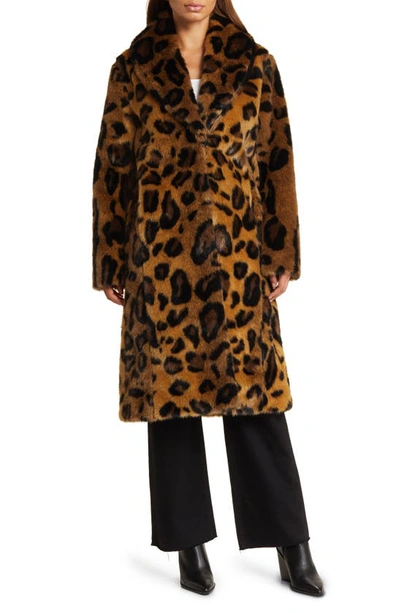 Avec Les Filles Leopard Print Shawl Collar Faux Fur Coat In Natural Leopard