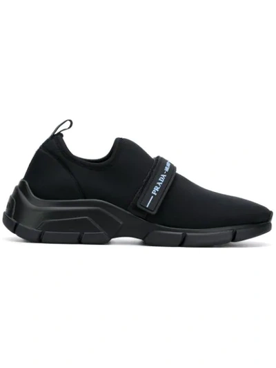 Prada Touch Strap Fastening Sneakers In Black