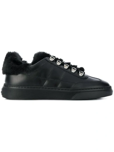 Hogan Faux Fur Trim Sneakers In Black