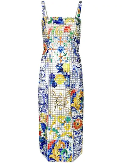 Dolce Gabbana Majolica Tile-print Dress In White ModeSens