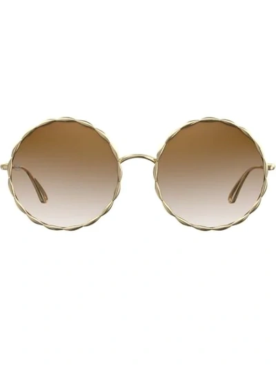 Elie Saab Gradient Round Sunglasses In Brown