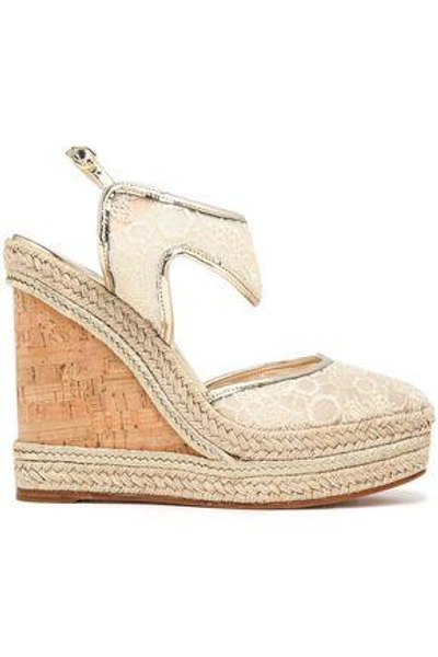 Nicholas Kirkwood Metallic Leather-trimmed Embroidered Mesh Espadrille Wedge Sandals In Gold