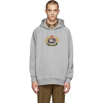 Burberry Embroidered Archive Logo Jersey Hoodie In Pale Grey