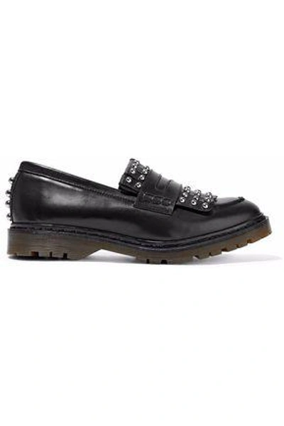 Red Valentino Studded Fringed Leather Loafers In Black