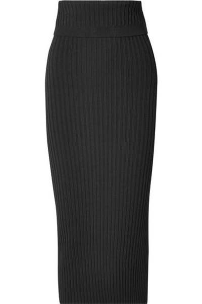 Joseph Ribbed Stretch-knit Midi Skirt In Black