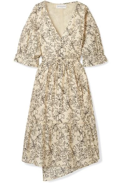 Apiece Apart Anichka Wrap-effect Floral-print Cotton And Silk-blend Voile Midi Dress In Cream