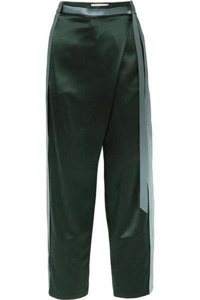 Dion Lee Striped Silk-satin Pants In Army Green