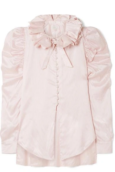 Hillier Bartley Diana Ruffled Striped Silk-satin Shirt In Baby Pink