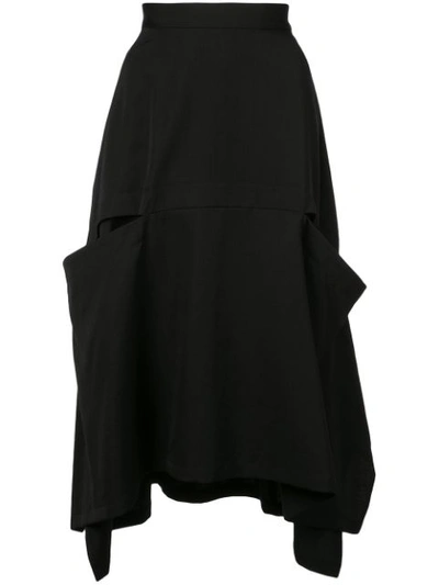 Y's Asymmetric Midi Skirt - Black