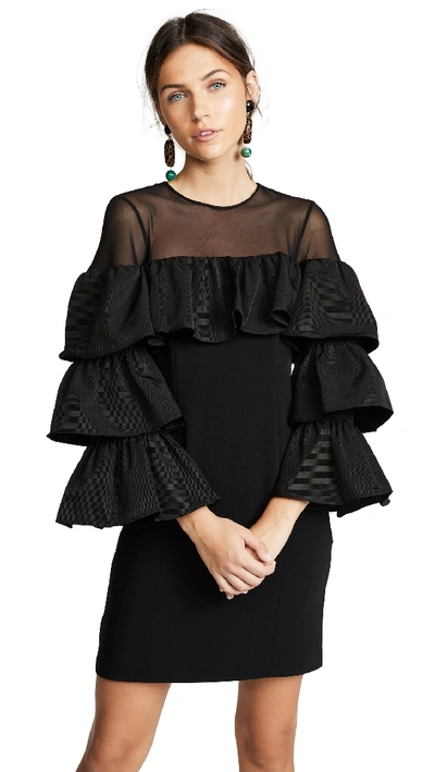 Cinq À Sept Valentina Ruffle Long-sleeve Cocktail Dress In Black