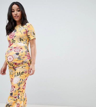 Queen Bee Pencil Dress In Yellow Floral Print-multi