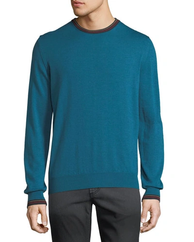 Etro Men's Collegiate Crewneck Wool Sweater In Blue