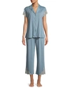 Natori Luxe Shangri-la Short-sleeve Pajama Set In Blue/coccoon