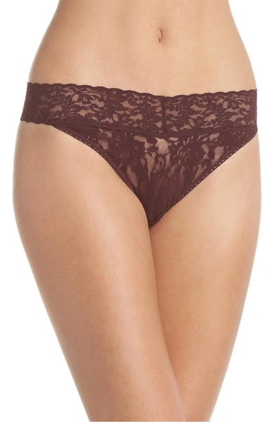 Hanky Panky Stretch Lace Traditional-rise Thong In Hickory Red