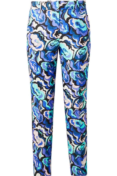 Emilio Pucci Velvet-trimmed Wool And Silk-blend Twill Slim-leg Pants In Purple