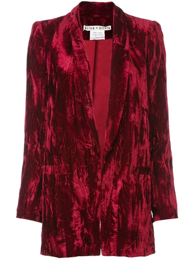 Alice And Olivia Alice + Olivia Kylie Crushed-velvet Blazer In Bordeaux