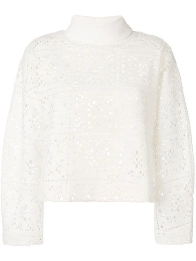 See By Chloé Turtleneck Long-sleeve Cutout Sweater In Eden White