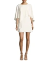 Halston Heritage Flowy Boat-neck Asymmetric Drape Cocktail Dress In Cream