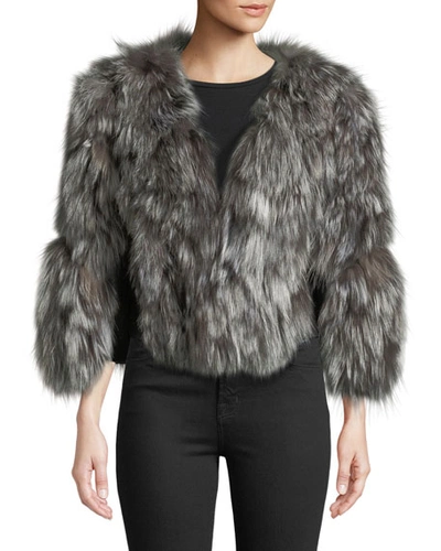 Adrienne Landau Fox Fur Jacket W/ Leather Inserts In Natural