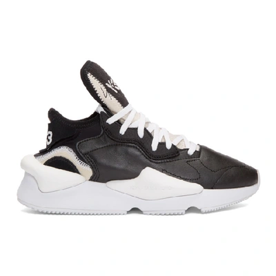 Y-3 Kaiwa Black And White Leather And Neoprene Sneaker In Black/white