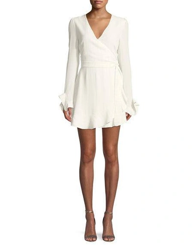 Donna Mizani Audrina V-neck Wrap-front Long-sleeve Mini Cocktail Dress In White