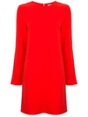 Tibi Long-sleeve Crepe Crewneck Mini Cocktail Dress In Red