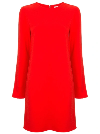 Tibi Long-sleeve Crepe Crewneck Mini Cocktail Dress In Red