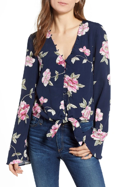 Cupcakes And Cashmere Jerome Floral Button-front Top In Ink