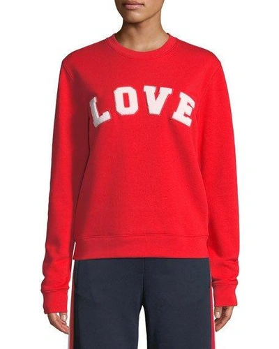Tory Sport Love Crewneck Long-sleeve Cotton Terry Sweatshirt In Red